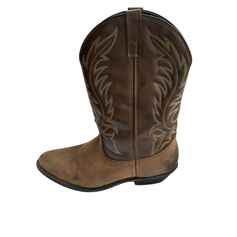 Laredo Brown Leather Pull On Western Boots Women's Size 10 Lea Vamp Fox